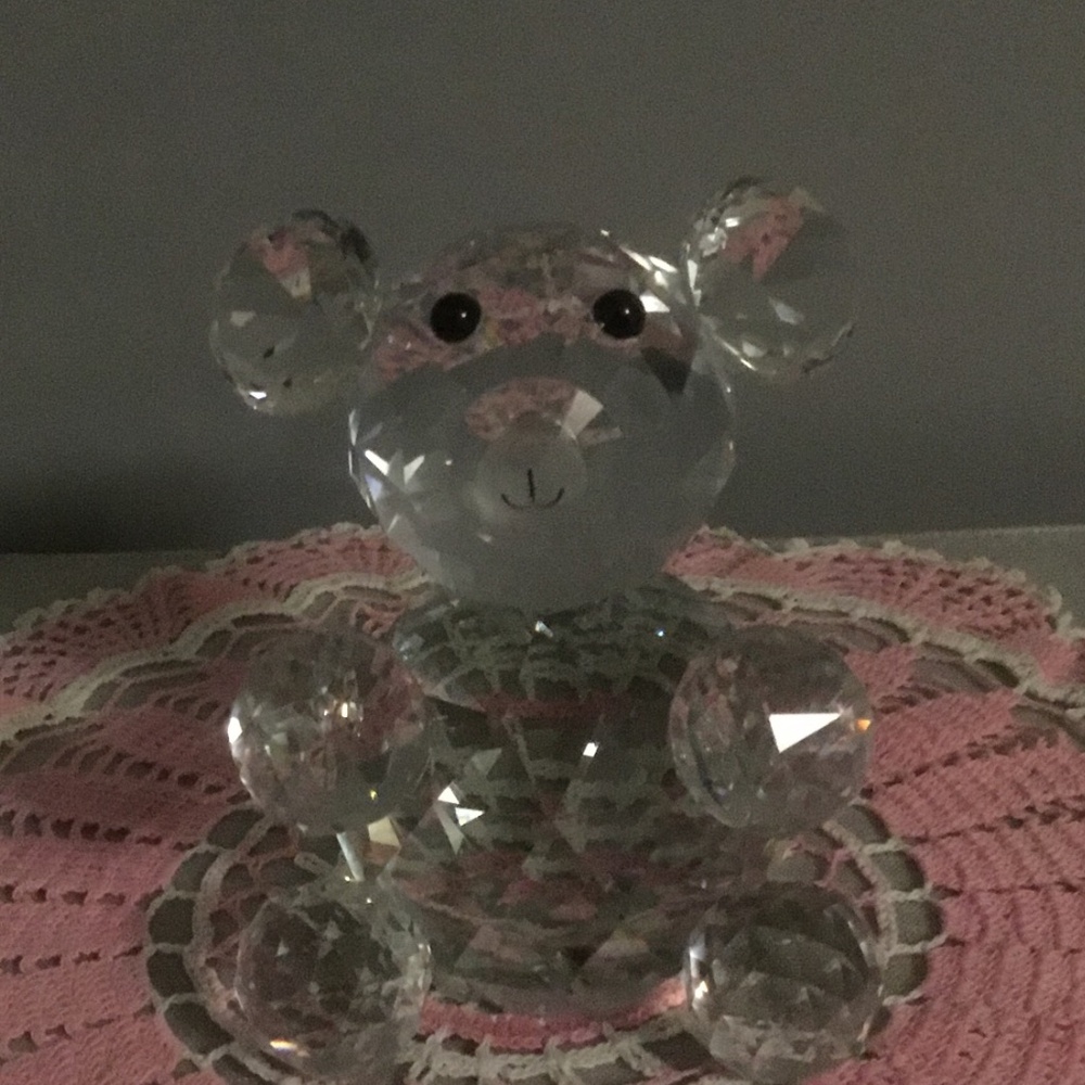 Crystal Teddy Bear Faceted Large 6” Paperweight in Satin Box Vintage